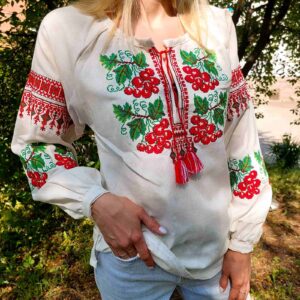 Жіноча лляна вишиванка "Калина", Білий, 42-44