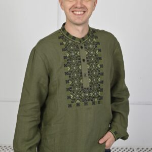"Планка" чоловіча вишиванка у кольорі хакі