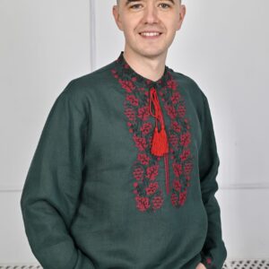 "Дубочки" чоловіча вишиванка з червоним орнаментом