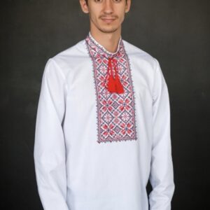 "Зірки" чоловіча вишиванка з червоним орнаментом