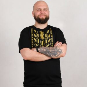 Чоловіча футболка вишиванка "Колоски" , Чорний, XXXL