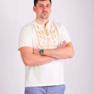 Чоловіча вишиванка "Колоски" короткий рукав, Білий, S
