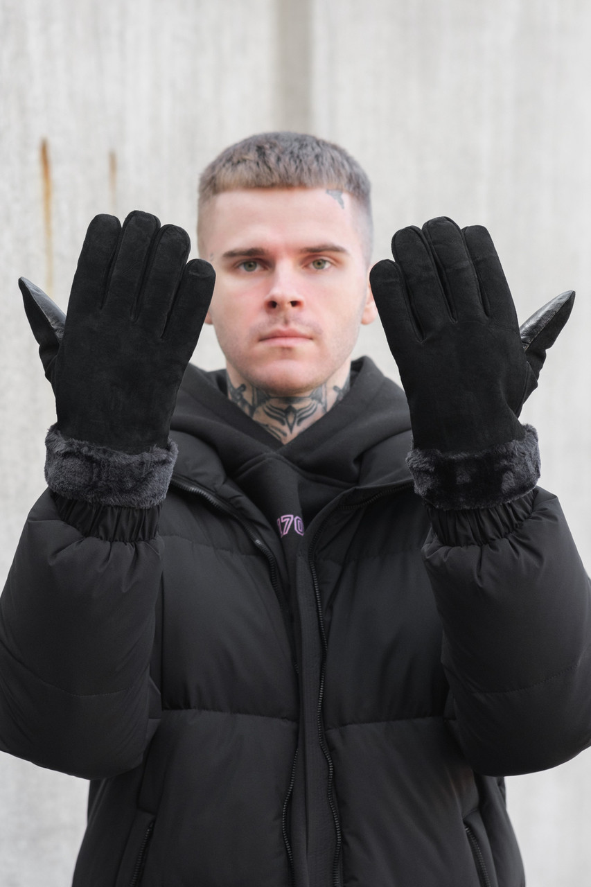 Теплі чорні зимові замшеві перчатки рукавиці Without Shield Man