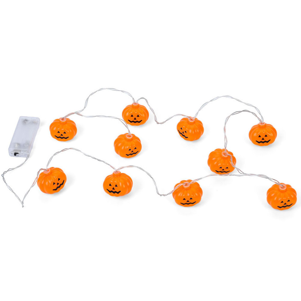 Декоративна гірлянда Гарбуз Halloween MK 5758 на батарейках, 160 см, гарбуза 10 шт (4,5см)